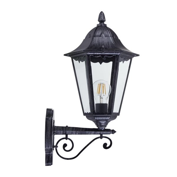 Aplique exterior farol vintage UP NAVEDO negro/plateado, E27 (no incl.) IP44