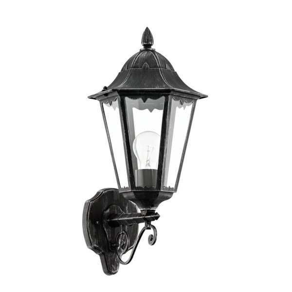 Aplique exterior farol vintage UP NAVEDO negro/plateado, E27 (no incl.) IP44