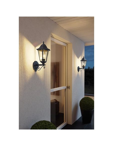 Aplique exterior farol vintage UP NAVEDO negro/plateado, E27 (no incl.) IP44