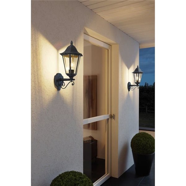 Aplique exterior farol vintage UP NAVEDO negro/plateado, E27 (no incl.) IP44