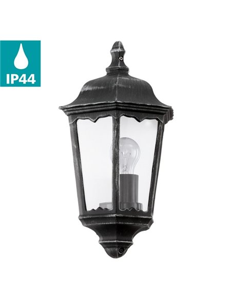 Aplique exterior vintage NAVEDO base negro/plateado, E27 (no incl.) IP44