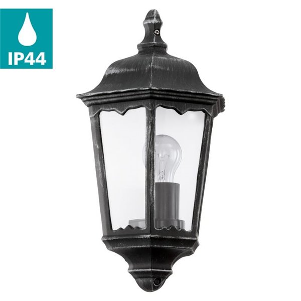 Aplique exterior vintage NAVEDO base negro/plateado, E27 (no incl.) IP44