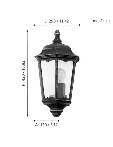 Aplique exterior vintage NAVEDO base negro/plateado, E27 (no incl.) IP44