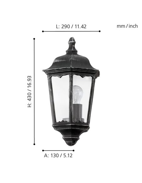 Aplique exterior vintage NAVEDO base negro/plateado, E27 (no incl.) IP44