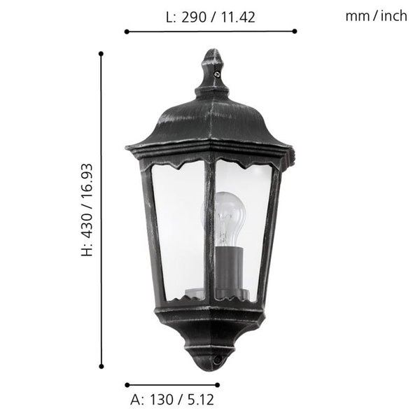 Aplique exterior vintage NAVEDO base negro/plateado, E27 (no incl.) IP44