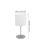 Lámpara de mesa con pantalla blanca PASTERI, cuerpo níquel mate, E14 (no incl.)