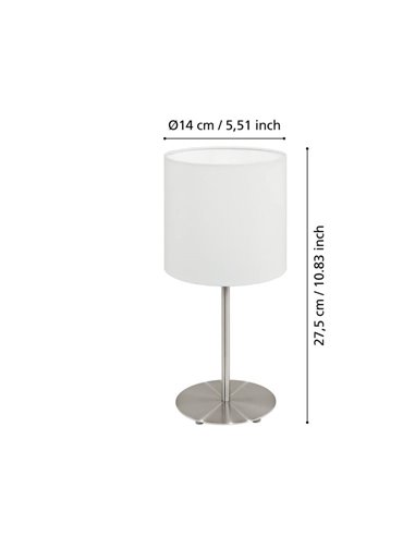 Candeeiro de mesa com cúpula PASTERI branca, corpo em níquel mate, E14 (não incl.)