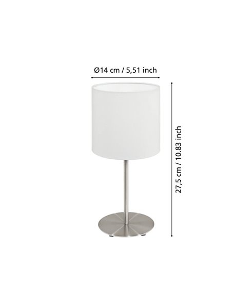 Candeeiro de mesa com cúpula PASTERI branca, corpo em níquel mate, E14 (não incl.)