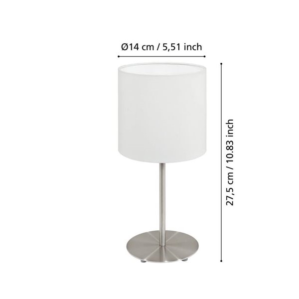 Lampe de table avec abat-jour PASTERI blanc, corps en nickel mat, E14 (non incl.)