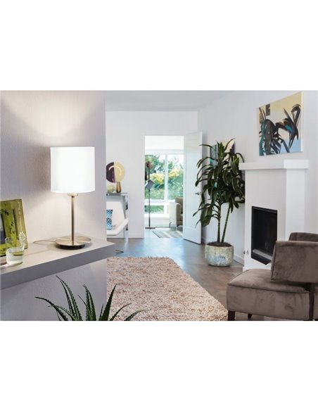 Lampe de table avec abat-jour PASTERI blanc, corps en nickel mat, E14 (non incl.)