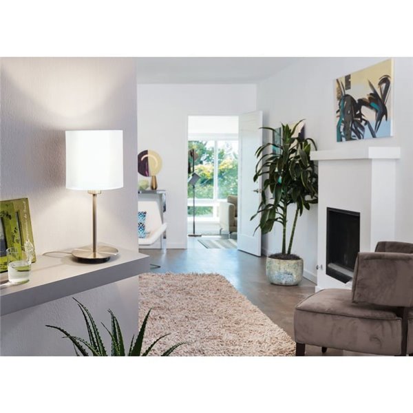 Lampe de table avec abat-jour PASTERI blanc, corps en nickel mat, E14 (non incl.)