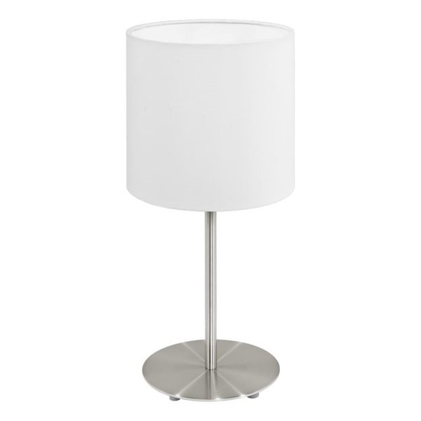 Lámpara de mesa con pantalla blanca PASTERI, cuerpo níquel mate, E14 (no incl.)
