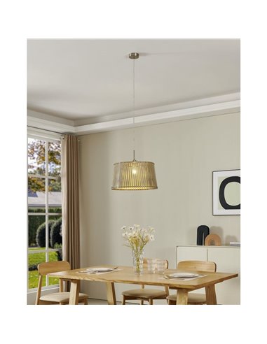 Lámpara de techo colgante redonda madera con dosel metal SENDERO, Ø450mm E27 (no incl.)