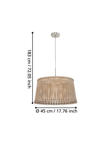 Lámpara de techo colgante redonda madera con dosel metal SENDERO, Ø450mm E27 (no incl.)