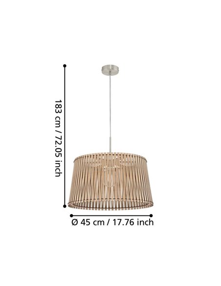 Lámpara de techo colgante redonda madera con dosel metal SENDERO, Ø450mm E27 (no incl.)