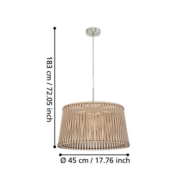 Lámpara de techo colgante redonda madera con dosel metal SENDERO, Ø450mm E27 (no incl.)