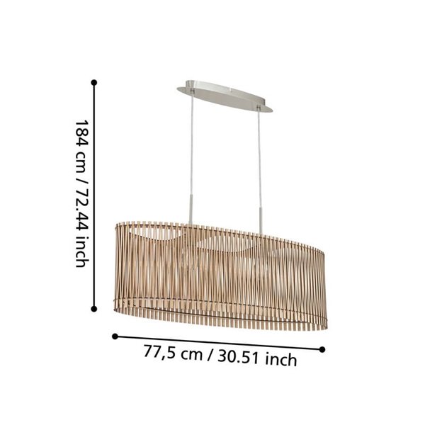Lámpara de techo colgante ovalada madera con dosel metal SENDERO, 775x250mm, 2xE27 (no incl.)