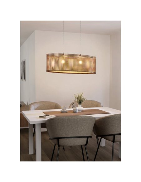 Lámpara de techo colgante ovalada madera con dosel metal SENDERO, 775x250mm, 2xE27 (no incl.)