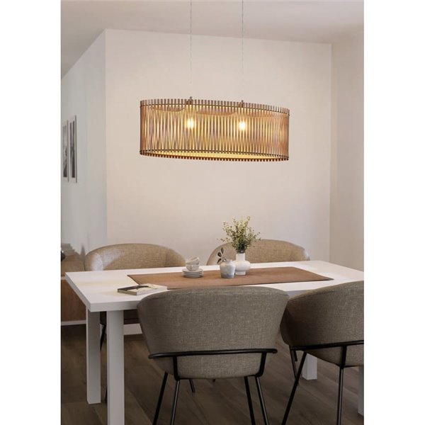 Lámpara de techo colgante ovalada madera con dosel metal SENDERO, 775x250mm, 2xE27 (no incl.)