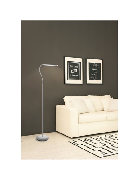 Lámpara de pie LED con cabezal móvil blanca minimalista LAROA, "touch me", 4,2W 600Lm, regulable intensidad, 4000K