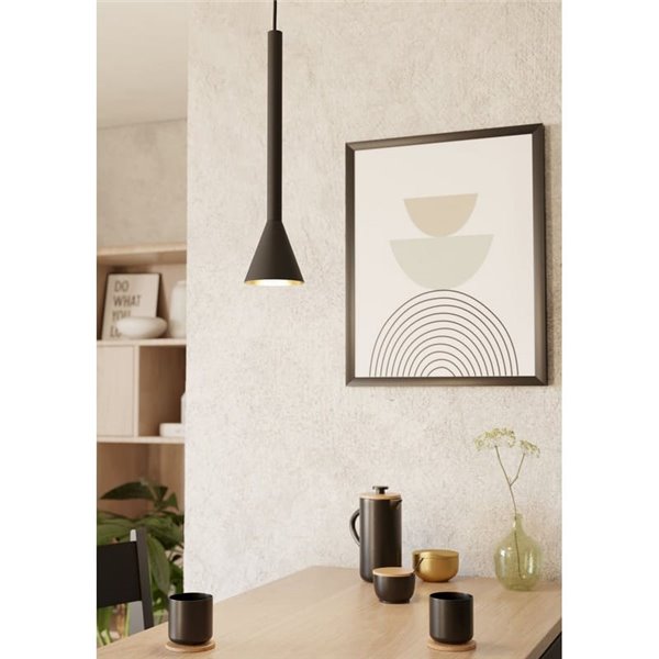 Luminária pendente LED alongada CORTADERAS em metal preto/dourado, GU10 (inclusa), 3000K, 4,8W, regulável