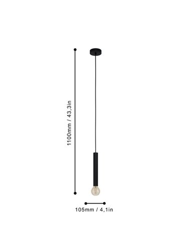 Lámpara de techo colgante metal negro, CORTENOVA, Ø105mm con portalámparas E27 (no incl)