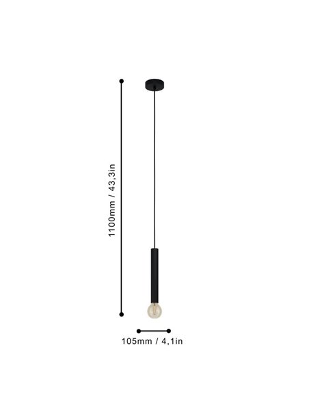 Lámpara de techo colgante metal negro, CORTENOVA, Ø105mm con portalámparas E27 (no incl)