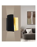 Elegante luminária de parede metálica FALICETTO, em preto e interior banhado a ouro E27 (não incl.), IP20