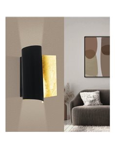 Elegante luminária de parede metálica FALICETTO, em preto e interior banhado a ouro E27 (não incl.), IP20 2