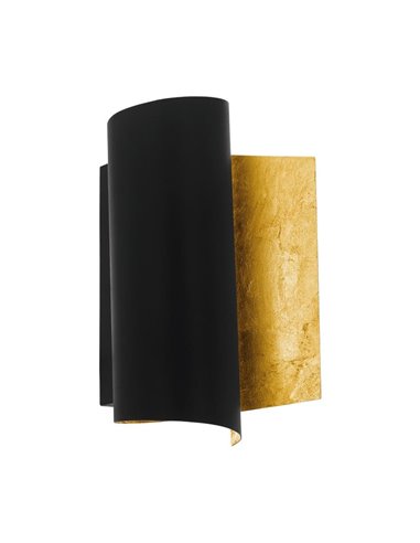 Aplique de pared de metal elegante FALICETTO, en negro e interior laminado oro E27 (no incl.), IP20