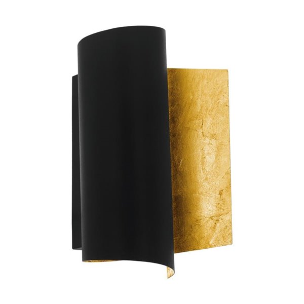 Aplique de pared de metal elegante FALICETTO, en negro e interior laminado oro E27 (no incl.), IP20