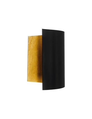 Aplique de pared de metal elegante FALICETTO, en negro e interior laminado oro E27 (no incl.), IP20