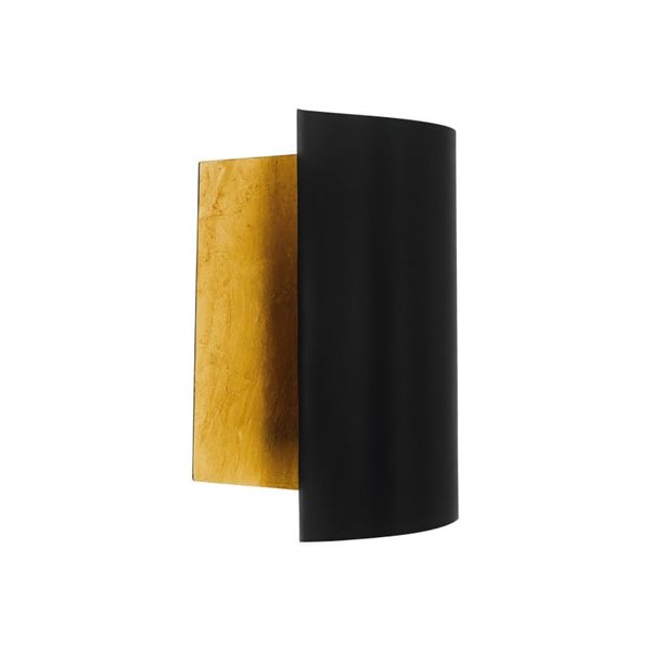 Aplique de pared de metal elegante FALICETTO, en negro e interior laminado oro E27 (no incl.), IP20