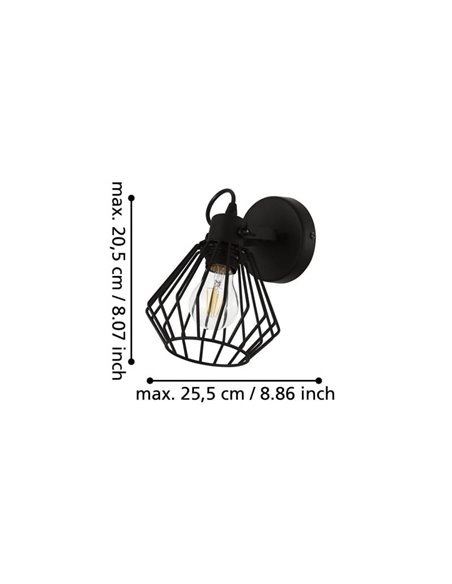 Foco de pared con cabezal orientable TABILLANO, de metal negro en forma de diamante, E27 (no incl.)
