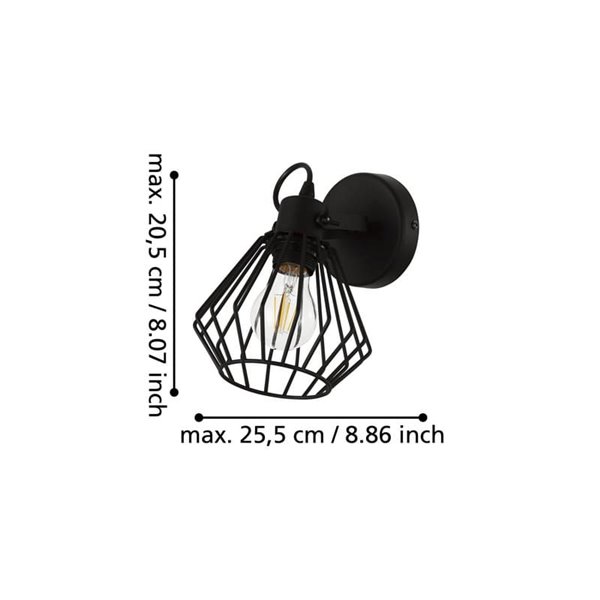 Foco de pared con cabezal orientable TABILLANO, de metal negro en forma de diamante, E27 (no incl.)