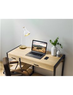 Lampe de table flexo VERADAL de style nordique, blanche avec base en bois, E27 (non incl.) 2