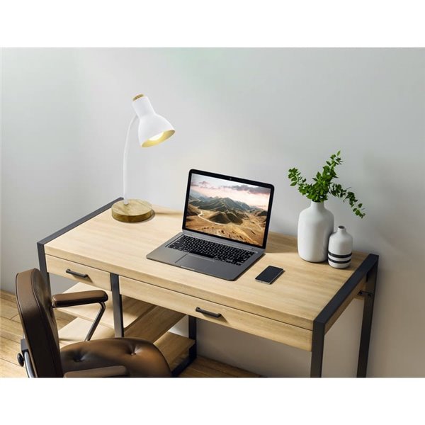 Lámpara de mesa tipo flexo estilo nórdico VERADAL, blanco con base en madera, E27 (no incl.)