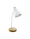 Lampe de table flexo VERADAL de style nordique, blanche avec base en bois, E27 (non incl.)
