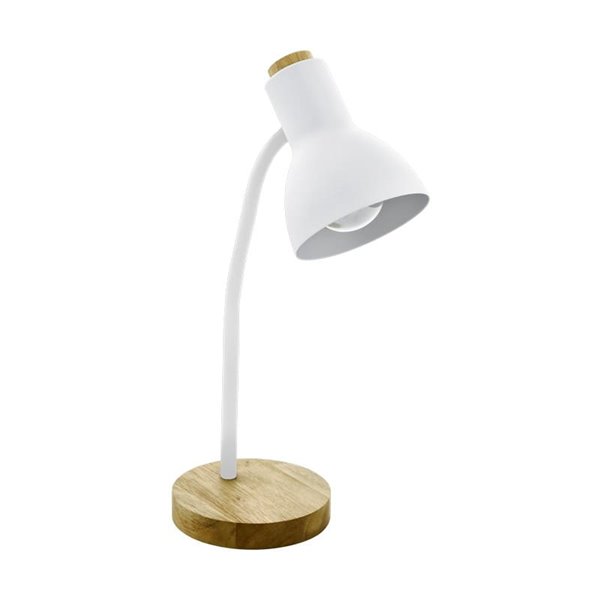 Lámpara de mesa tipo flexo estilo nórdico VERADAL, blanco con base en madera, E27 (no incl.)