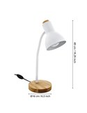 Lampe de table flexo VERADAL de style nordique, blanche avec base en bois, E27 (non incl.)