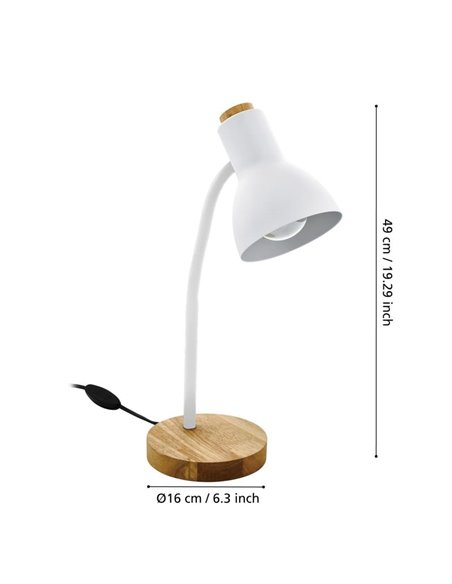 Lámpara de mesa tipo flexo estilo nórdico VERADAL, blanco con base en madera, E27 (no incl.)