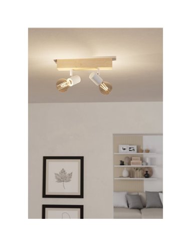Regleta de 2 focos blancos con base de madera TOWNSHEND 3, E27 (no incl.)