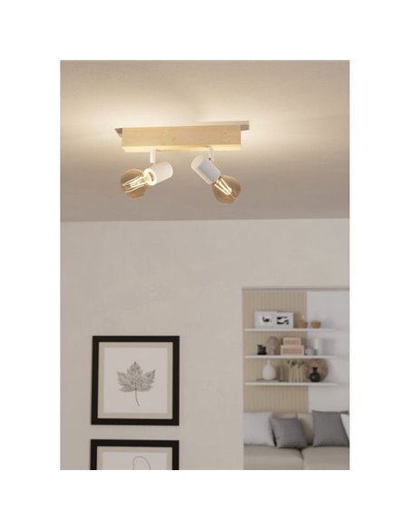 Regleta de 2 focos blancos con base de madera TOWNSHEND 3, E27 (no incl.)
