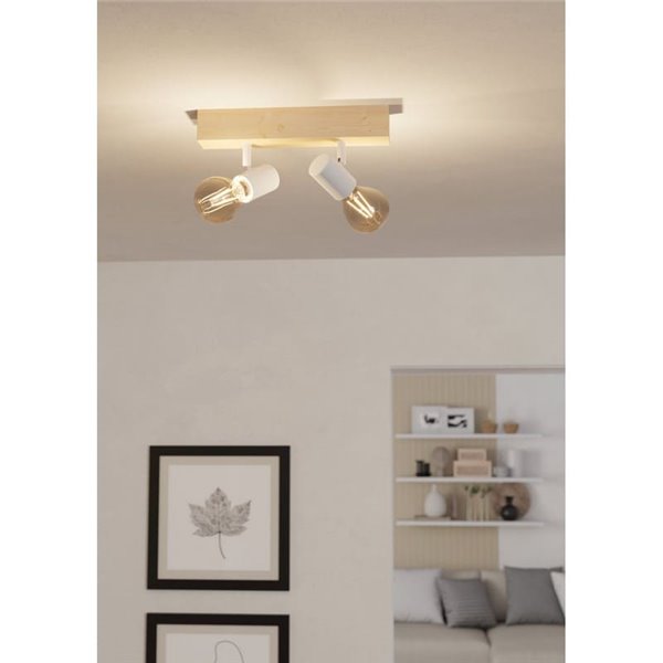 Regleta de 2 focos blancos con base de madera TOWNSHEND 3, E27 (no incl.)