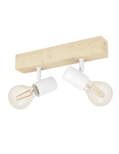 Regleta de 2 focos blancos con base de madera TOWNSHEND 3, E27 (no incl.)