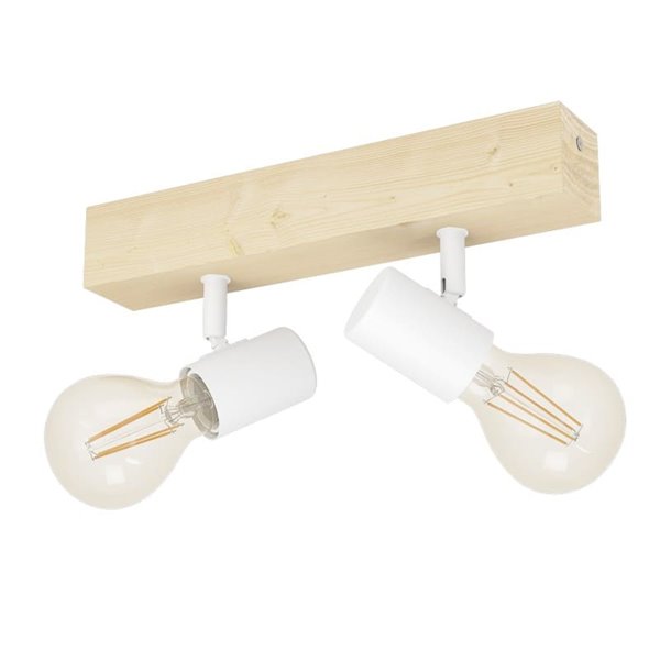 Regleta de 2 focos blancos con base de madera TOWNSHEND 3, E27 (no incl.)