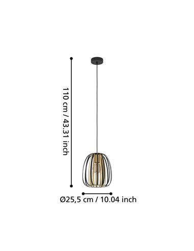 Plafonnier suspendu avec abat-jour rond en laiton et noir Ø255mm ENCINITOS, E27 (non incl.)