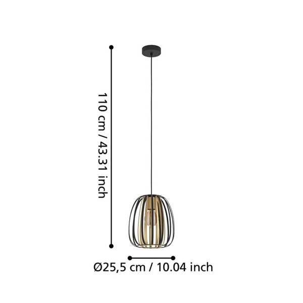 Luminária pendente de teto com cúpula redonda em latão e preto Ø255mm ENCINITOS, E27 (não incl.)