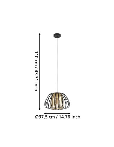 Luminária pendente de teto com cúpula em latão e preto Ø375mm ENCINITOS, E27 (não incl.)
