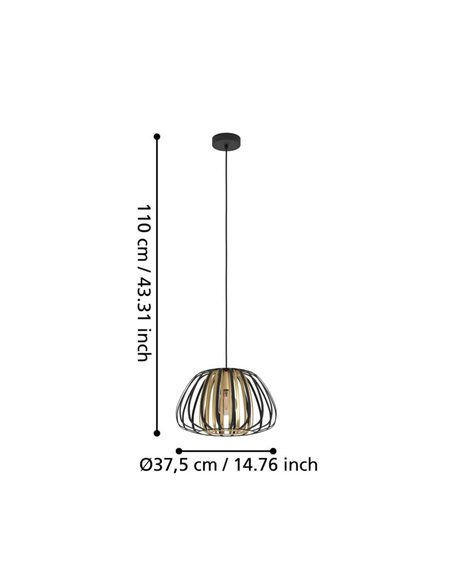 Luminária pendente de teto com cúpula em latão e preto Ø375mm ENCINITOS, E27 (não incl.)